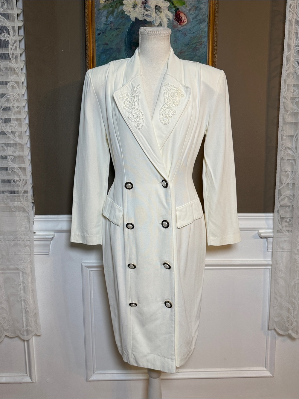 Vintage DB Designs Cream Double Breasted Blazer Dress Size 6